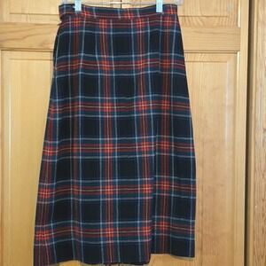 Vintage Pendleton Red Royal Stewart Tartan Plaid Wool Midi Skirt 1950s 1960s USA